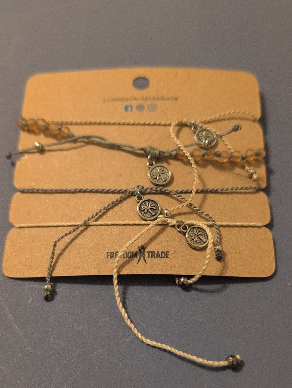 Women's Silver and Beige Layered String Charm Bracelet Set